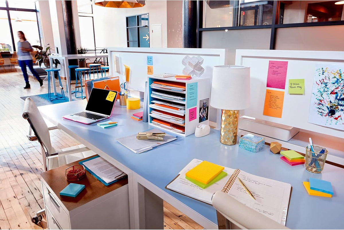 Post-it Super Sticky Notes, 3x3 in, 6 Pads, 2X The Sticking Power, Energy Boost Collection, Bright Colors (Orange, Pink, Blue, Green),Recyclable (654-6SSAU)