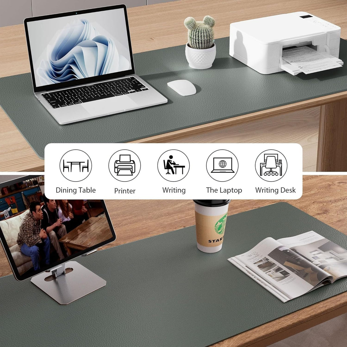 Bloss Leather Desk Pad and Keyboard Wrist Rest, Large Mouse Pad + Keyboard Pad+Mouse Wrist Support, Non-Slip Desk Mat Protector for Office, Home(31.5×15.7 Inches,Beige) - Colors B