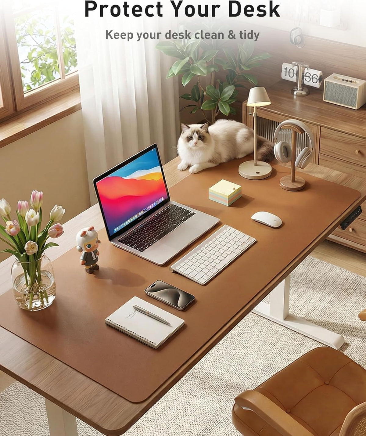 Aothia Leather Office Desk Pad Protector, Non-Slip PU Leather Desk Blotter, Waterproof Laptop Writing Mouse Pad for Office and Home, Black, 31.5" x 15.7" - Colors A