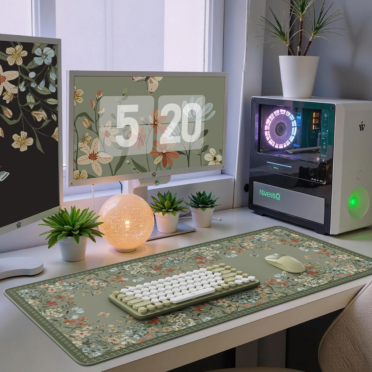 Desk Mat,Mouse Pad for Office Desk,35.4x15.7in,Pink Flowers