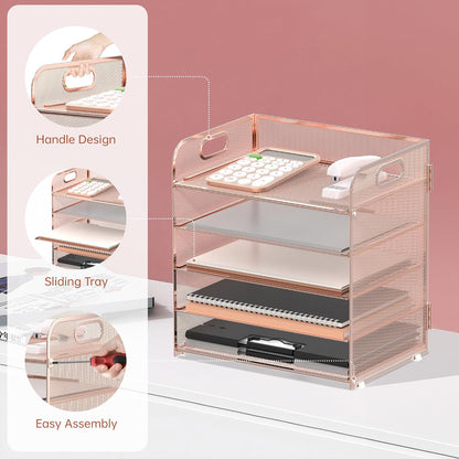 Supeasy 5 Trays Paper Organizer Letter Tray with Handle-Mesh Desk File Holders, Paper Sorter Desk Organizer for Office, Home, Classroom or School