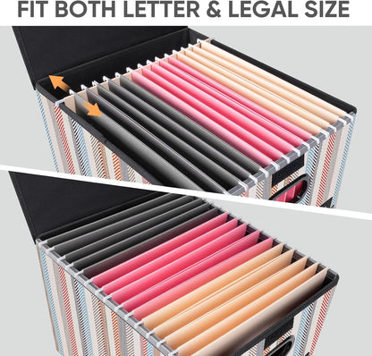 BALEINE File Organizer Box with Lid, Collapsible File Folder Organizer with Plastic Slide, Hanging File Folder Box for Office Document Storage (Black)