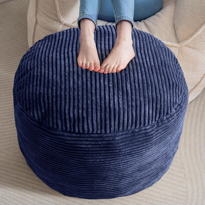 Round Stuffed Pouf Ottoman, Corduroy Poufs with Foam Chunk Filling, Furry and Fluffy Pouf Foot Stool Storage Ottoman, 20 X 15 Floor Poufs Foot Rest for Living Room, Dark Grey