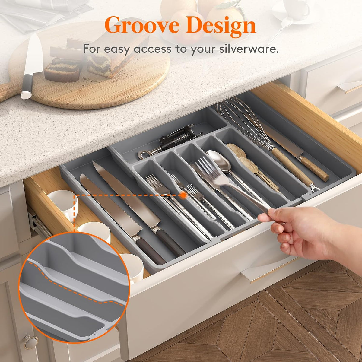 Expandable Silverware Drawer Organizer, Kitchen Utensil Tray