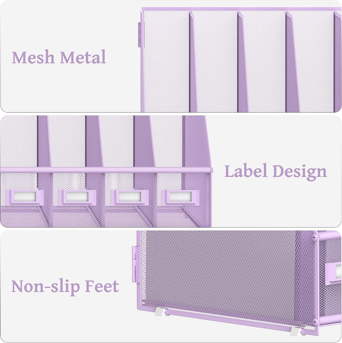 Desk Organizers Metal Desk Magazine File Holder with 5 Vertical Compartments Rack File Organizer for Office Desktop, Classroom, Home Workspace, Black
