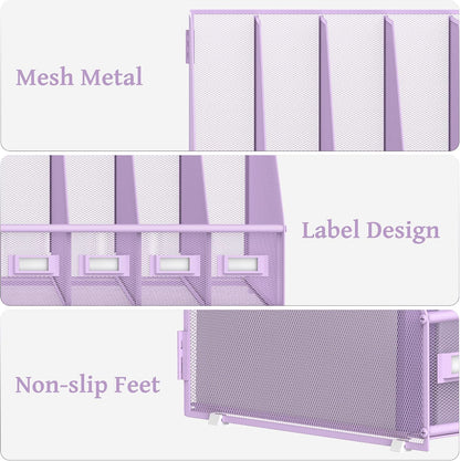 Desk Organizers Metal Desk Magazine File Holder with 5 Vertical Compartments Rack File Organizer for Office Desktop, Classroom, Home Workspace, Black