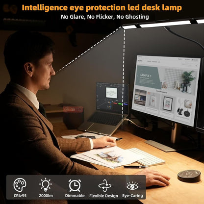 BAYSQUIRREL Led Desk Lamp with Clamp,Desk Light with Human Sensor,Gooseneck Remote Eye Protection Desk Lighting,24W Ultra Bright Stepless Dimming and Tempering LED Desk Lamp for Home Office, Bedroom