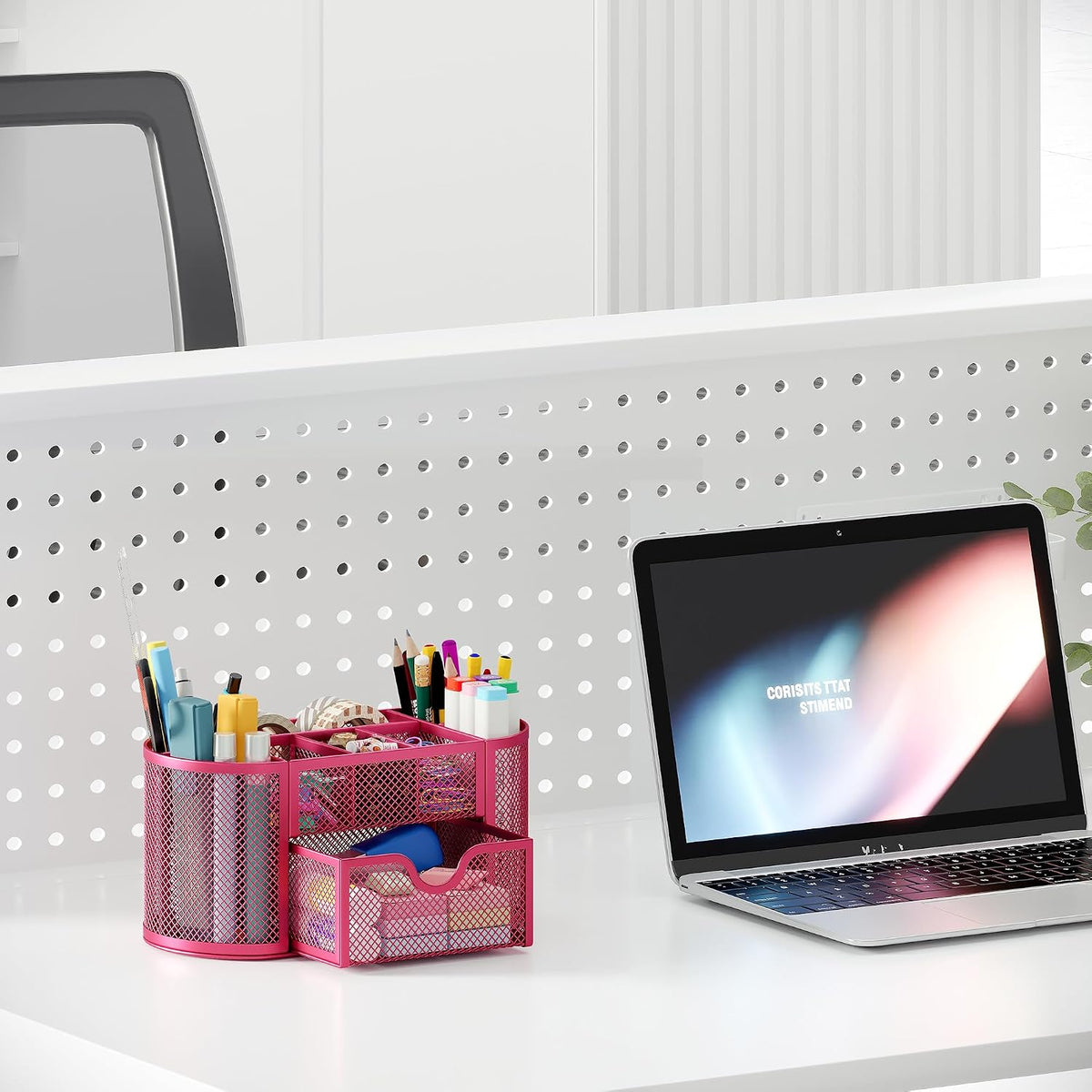 EasyPAG Mesh Pen Holder Desk Organizer with Drawer Stationery Supplies Organizer for Dorm School 9 Compartments Workspace Desk Accessories Organization for Office, Black