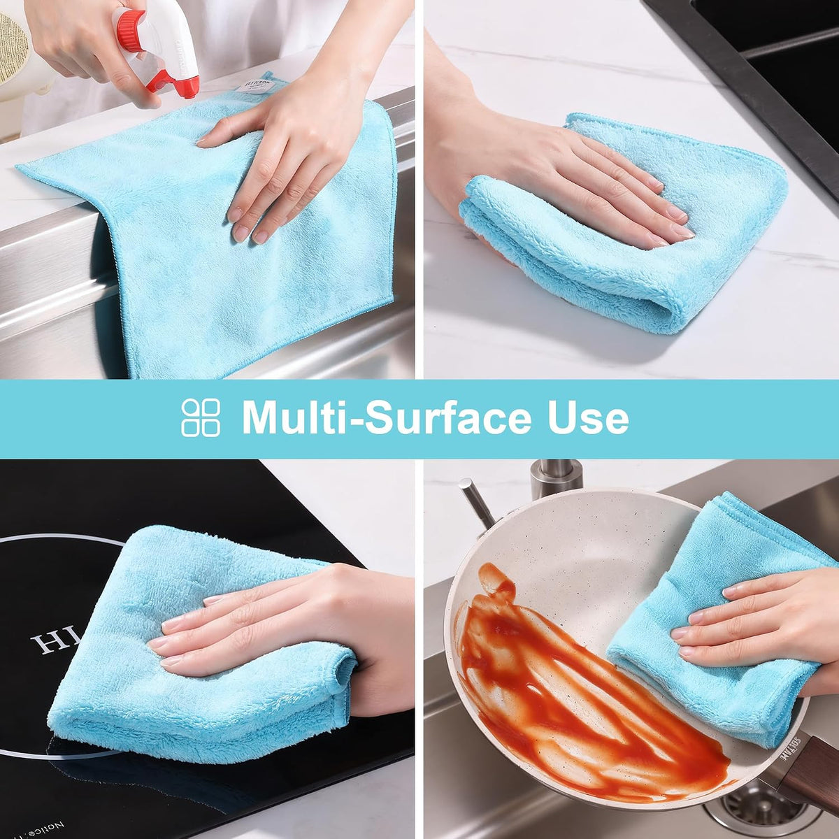 18 Pack Microfiber Cleaning Cloth, Kitchen Towels for Dish Drying Washing, Absorbent Streak Free Lint Free Rags for Cleaning, Reusable and Washable Towels - 10" x 10"