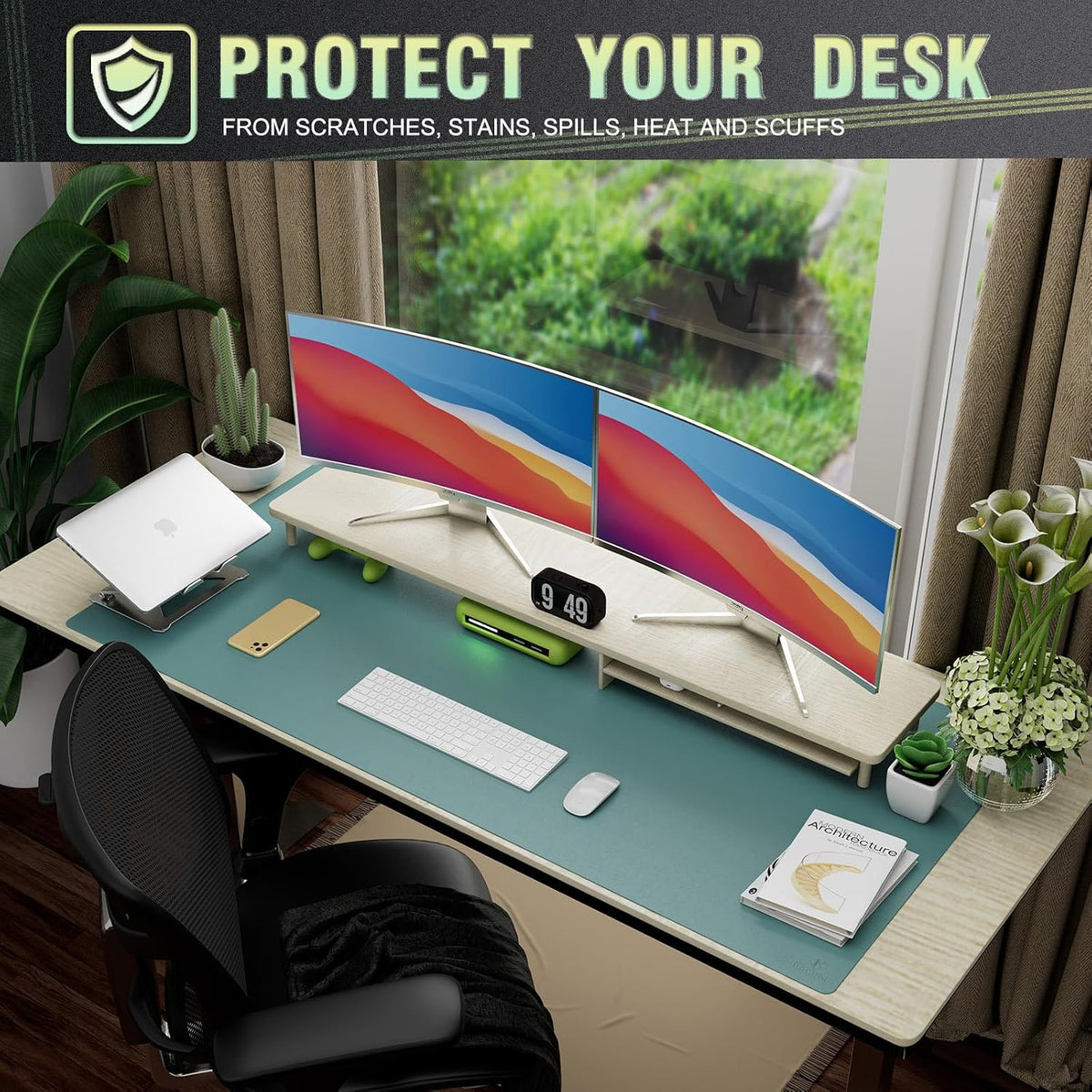 K KNODEL Large Office Leather Desk Mat, Mouse and Keyboard Pad, Computer and Laptop Mat, Desktop Protector and Cover, Writing Pad and Blotter (31.5"x15.7", Black)