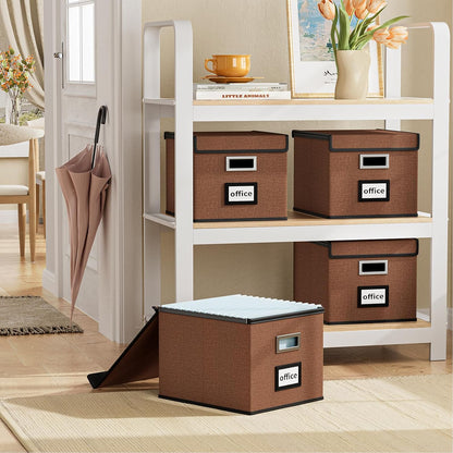 Upgraded Portable File Organizer Box with Lid, Collapsible Linen Hanging Filing Storage Boxes with Plastic Slides, Decorative Home/Office Filing System Box for File and Folders Storage (Gray)