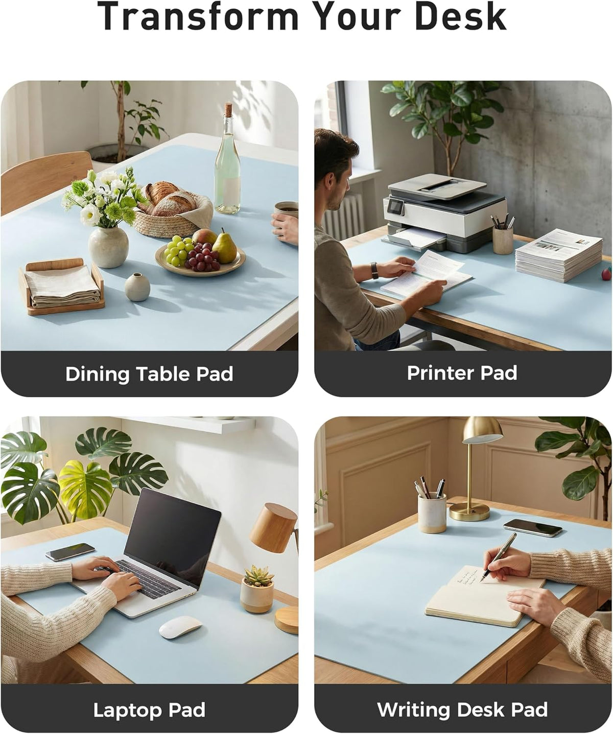 Aothia Leather Office Desk Pad Protector, Non-Slip PU Leather Desk Blotter, Waterproof Laptop Writing Mouse Pad for Office and Home, Black, 31.5" x 15.7" - Colors B