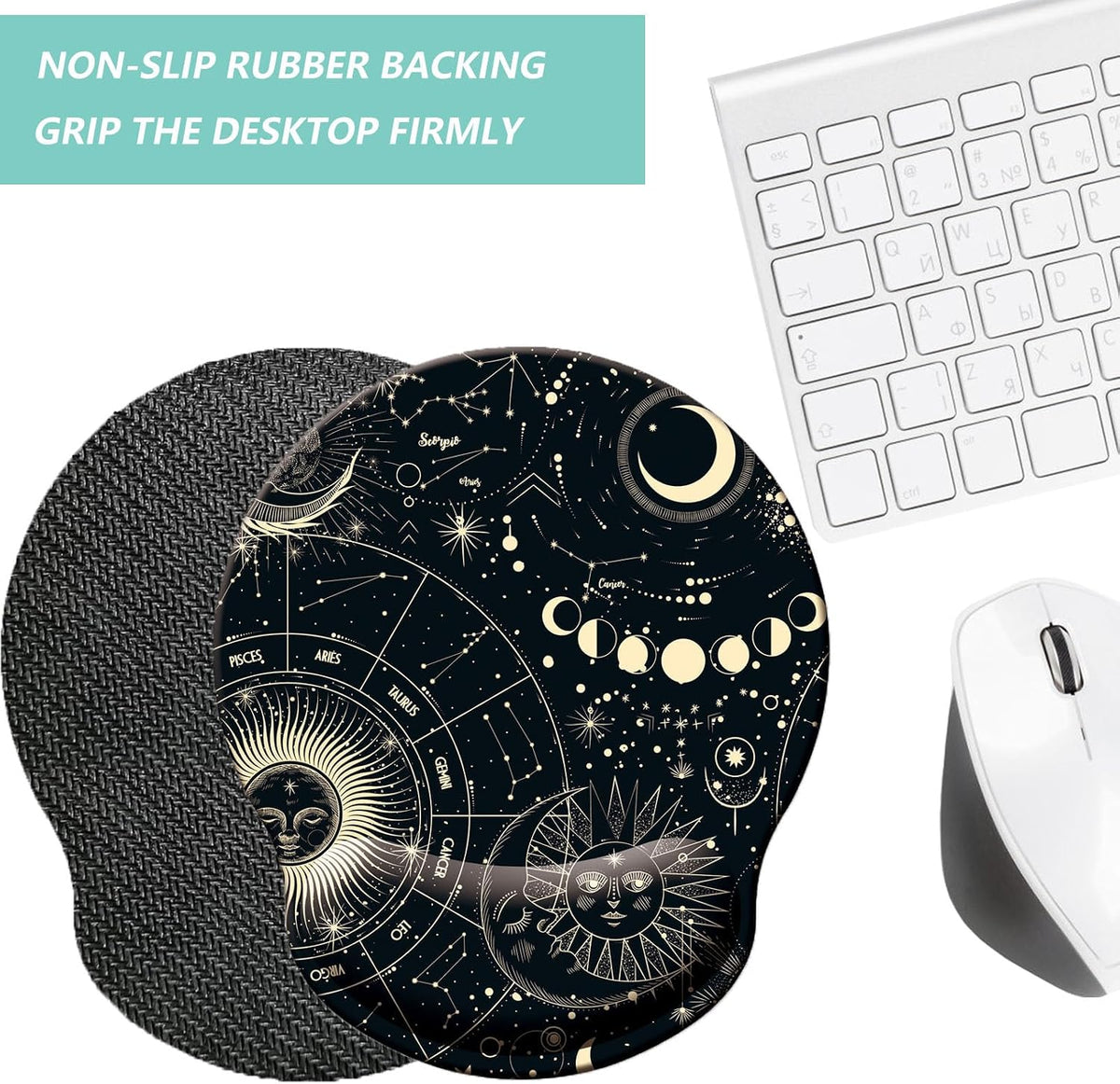 Mouse Pad with Wrist Support, Ergonomic Mouse Pad with Memory Foam Wrist Rest Cushion, Non-Slip Rubber Base Gaming Mice Pad for Home Office Computer Laptop, Flower Black
