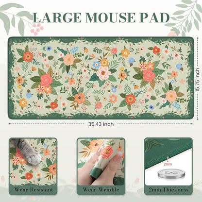 Desk Mat,Mouse Pad for Office Desk,35.4x15.7in,Pink Flowers
