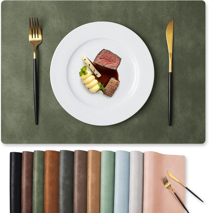 MOSAYT Vinyl Placemats Set of 6-12 X 17 Inch - Faux Leather 100% Waterproof Oil-Proof Wipeable PU Place Mats, Heat Resistant Reversible Table Mats for Kitchen, Dining, Outdoor, Reddish Brown