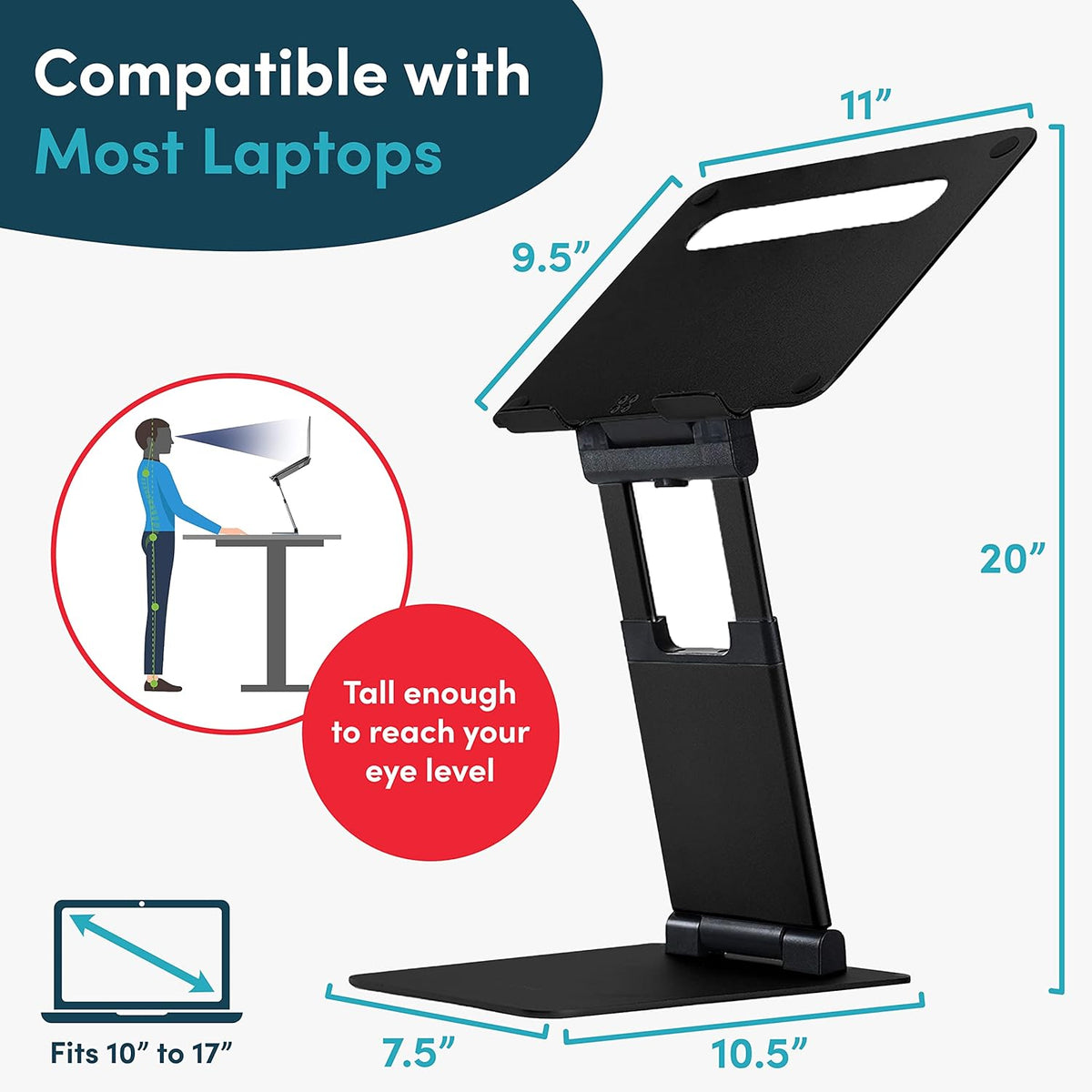 Lifelong Ergonomic Adjustable Laptop Stand for Desk, Extra Tall 20” Height Aluminum Laptop Riser, Portable Foldable Computer Stand, Fits 10-17” Laptops for Office Meetings, Teamwork & Desk Setup