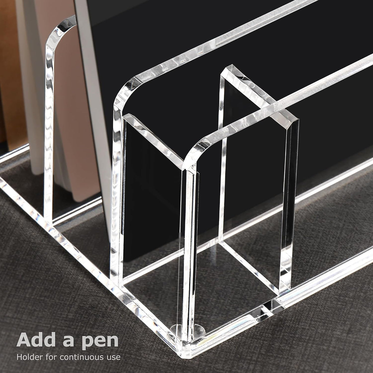 SANRUI Acrylic Mail Sorter Desktop Organizer Holder with Drawer, 5 Compartments Clear Small File Script Letter Document Storage for Desk Bill Filling Envelope Holder Office, Home, School Organization