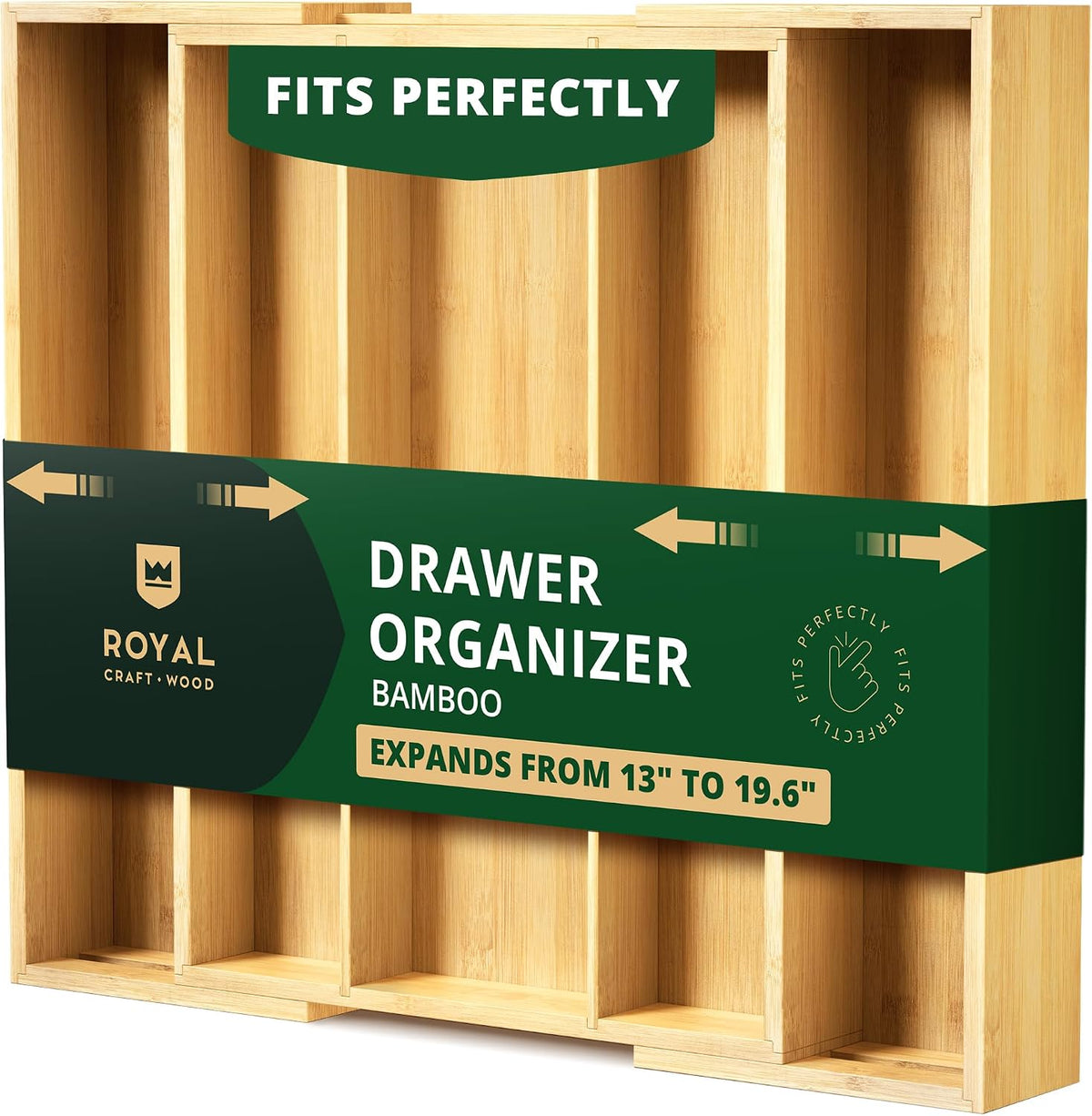 ROYAL CRAFT WOOD Luxury Bamboo Kitchen Drawer Organizer - Silverware Organizer, Utensil Holder & Cutlery Tray Drawer Dividers for Flatware (9 Slot, Natural)