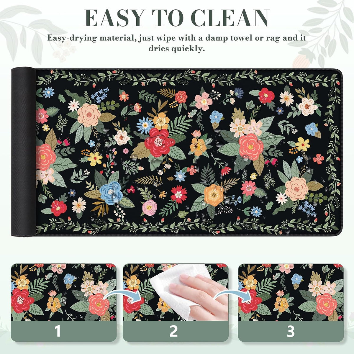 Desk Mat,Mouse Pad for Office Desk,35.4x15.7in,Pink Flowers