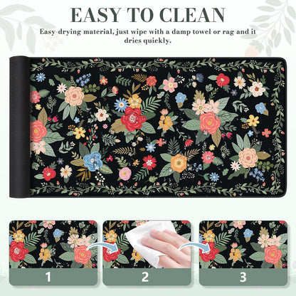 Desk Mat,Mouse Pad for Office Desk,35.4x15.7in,Pink Flowers