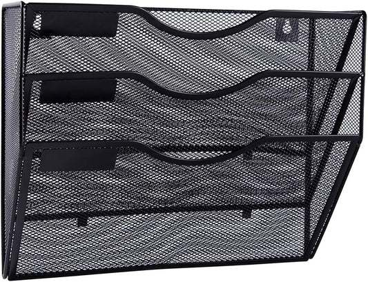 EASEPRES 5 Pocket Mesh Hanging Wall File Organizer, Wall Mounted Mail Paper Document Folder Holder, Clipboard Storage Organization Magazine Rack with Nametag Label for Office Home School, Black