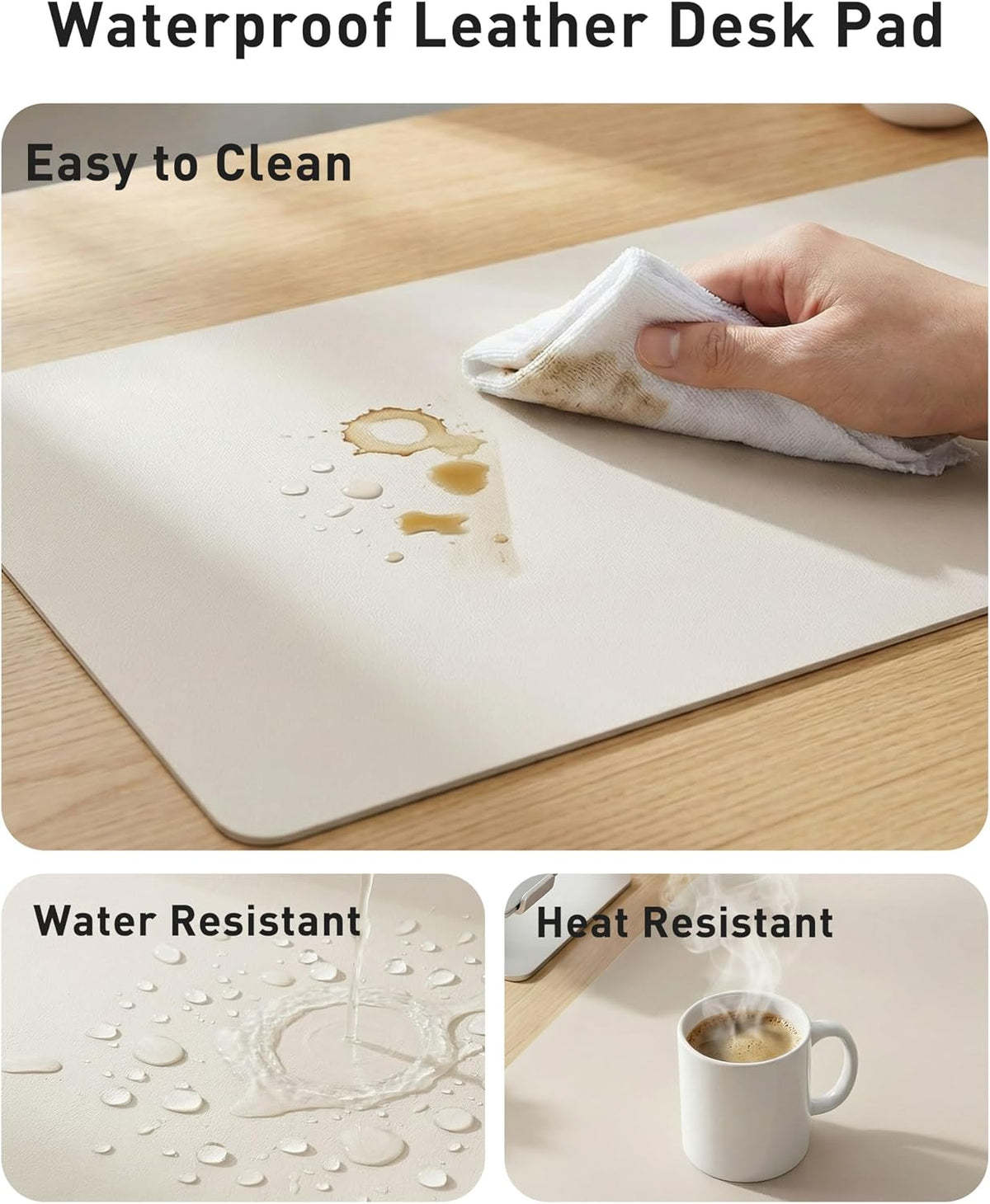 Aothia Leather Office Desk Pad Protector, Non-Slip PU Leather Desk Blotter, Waterproof Laptop Writing Mouse Pad for Office and Home, Black, 31.5" x 15.7" - Colors B