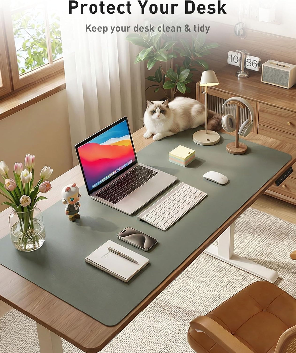 Aothia Leather Office Desk Pad Protector, Non-Slip PU Leather Desk Blotter, Waterproof Laptop Writing Mouse Pad for Office and Home, Black, 31.5" x 15.7" - Colors A