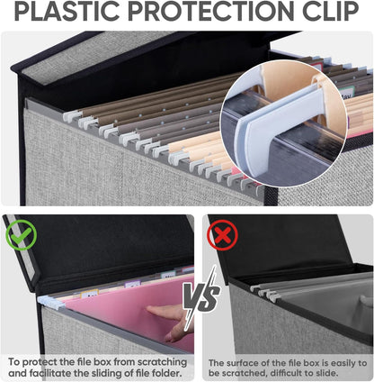 BALEINE File Organizer Box with Lid, Collapsible File Folder Organizer with Plastic Slide, Hanging File Folder Box for Office Document Storage (Black)