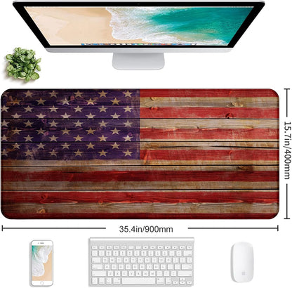 Retro American Flag XL Gaming Mouse Pad with Stitching Edge Laptop Desk Mat
