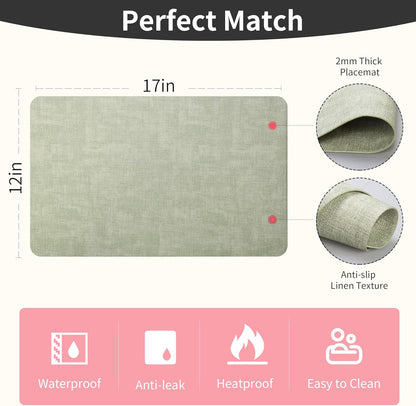 Maxpearl Faux Leather Placemats Set of 6 - Waterproof - Wipe Clean - Heat Resistant - Anti Slip Dining Table Place Mats, Suitable for Indoor & Outdoor Use, 17’’×12’’, Beige