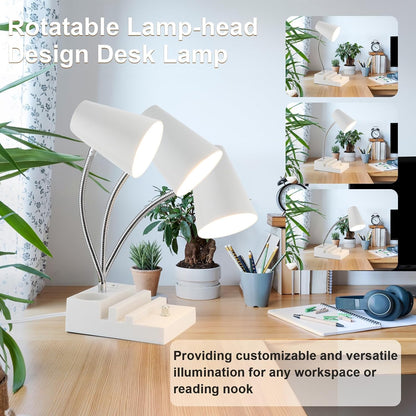 LALISU Study Desk Lamp with USB Charging and Type-C Night Light, Gooseneck LED Table Lamp Stepless Dimming Study Table Lamp with Pen Holder for College Dorm Bedroom and Office (Black)