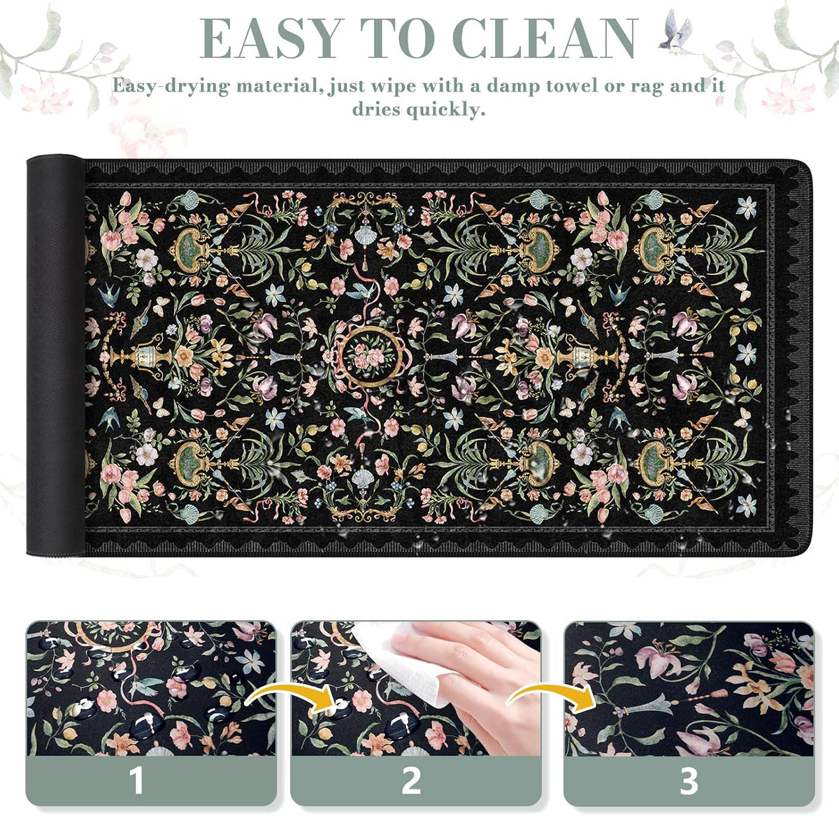 Desk Mat,Mouse Pad for Office Desk,35.4x15.7in,Pink Flowers