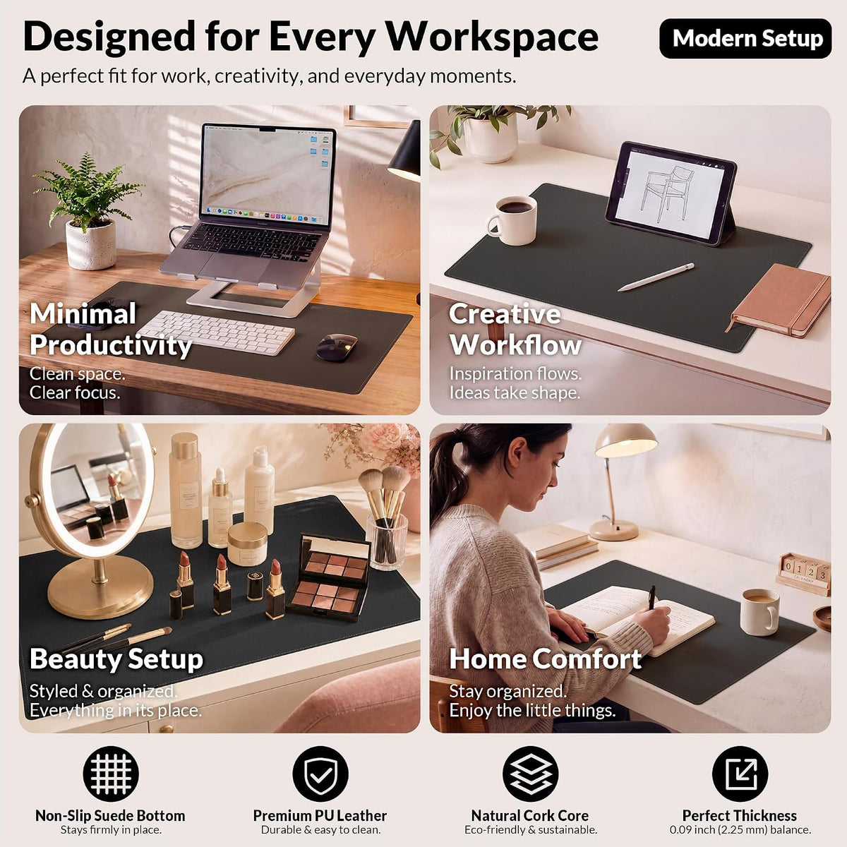 Large Desk Mat, 47" x 17", Black