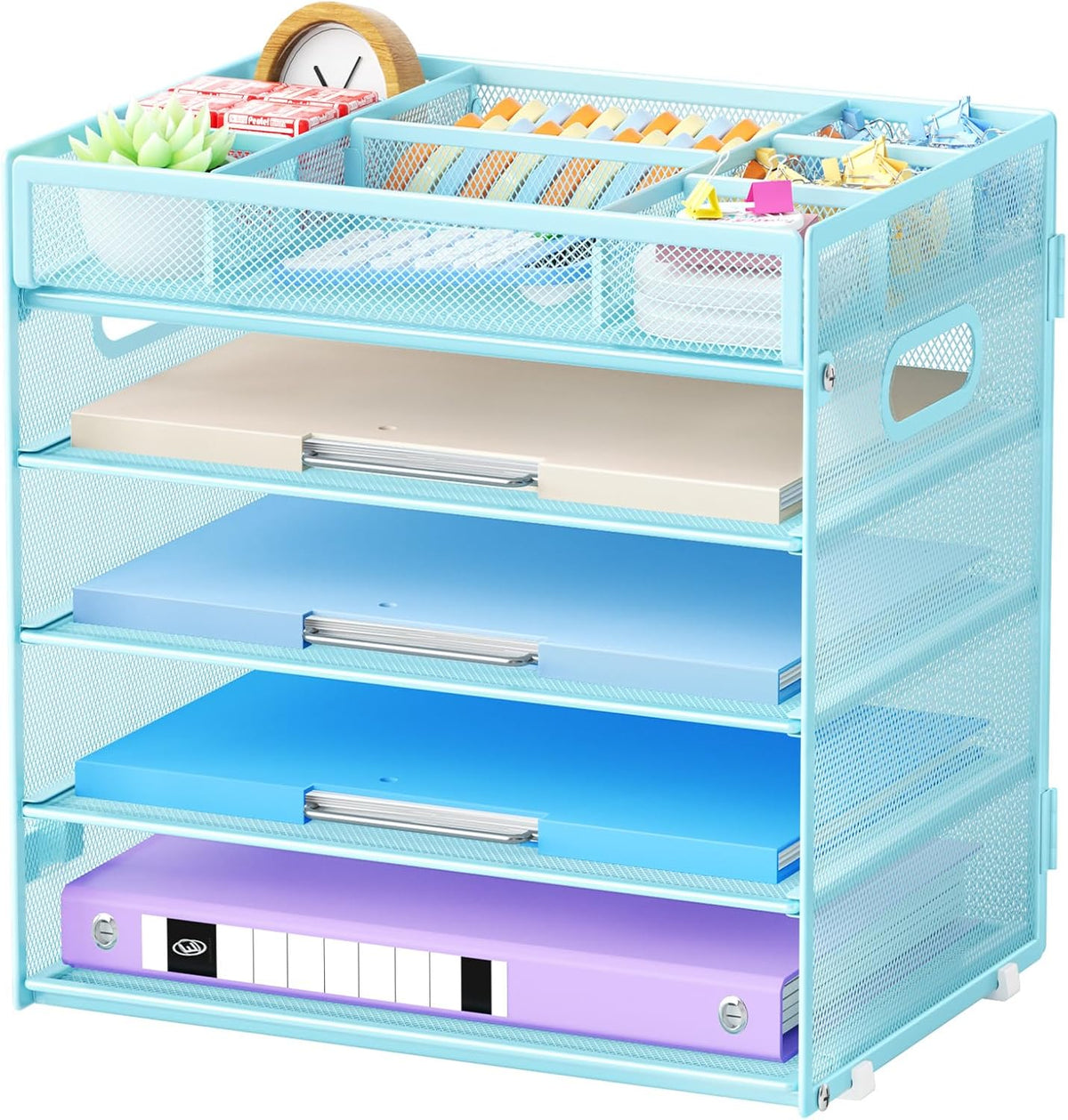 Marbrasse 5 Tier Paper Organizer Letter Tray, Mesh Desk File Organizer with Handle, Paper Sorter Desk Organizer for Home Office Supplies - Black, Adjustable