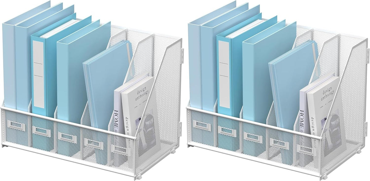 Desk Organizers Metal Desk Magazine File Holder with 5 Vertical Compartments Rack File Organizer for Office Desktop, Classroom, Home Workspace, Black