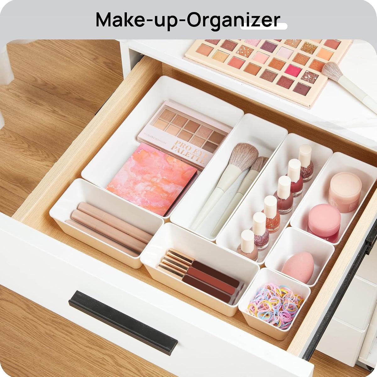 Vtopmart 25 PCS Clear Plastic Drawer Organizers Set, 4-Size Versatile Bathroom and Vanity Drawer Organizer Trays, Storage Bins for Makeup, Bedroom, Kitchen Gadgets Utensils and Office