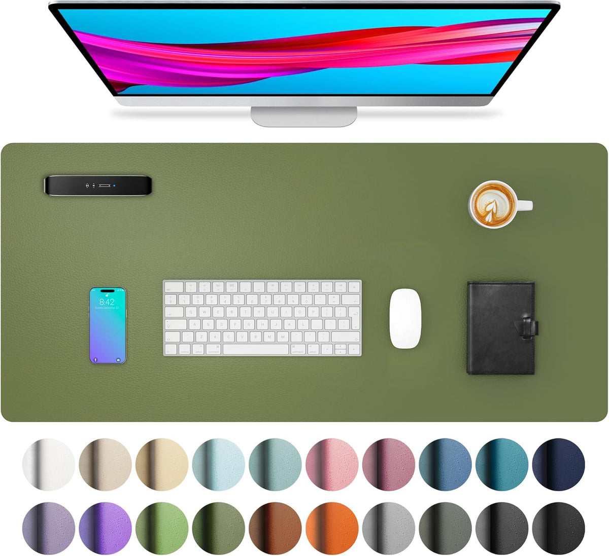 Aothia Leather Office Desk Pad Protector, Non-Slip PU Leather Desk Blotter, Waterproof Laptop Writing Mouse Pad for Office and Home, Black, 31.5" x 15.7" - Colors A