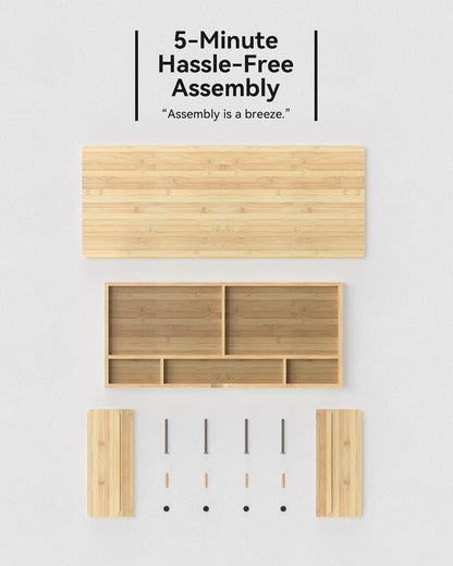 Bamboo Monitor Stand with Large Storage Drawer,23 Inch Ergonomic Computer Riser for Desk, Holds Up to 220lbs, Screen Shelf with 5 Compartments for Keyboard & Stationery Organization