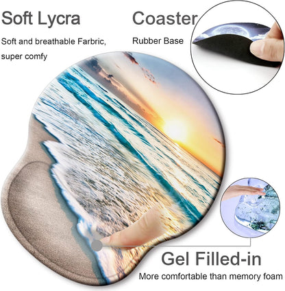 Ergonomic Mouse Pad with Wrist Support Rest,Large Mousepad Gel Wrist Rest, with Coaster Non-Slip & Pain Relief for Computer, Desk, Home&Office-Beach - Colors B