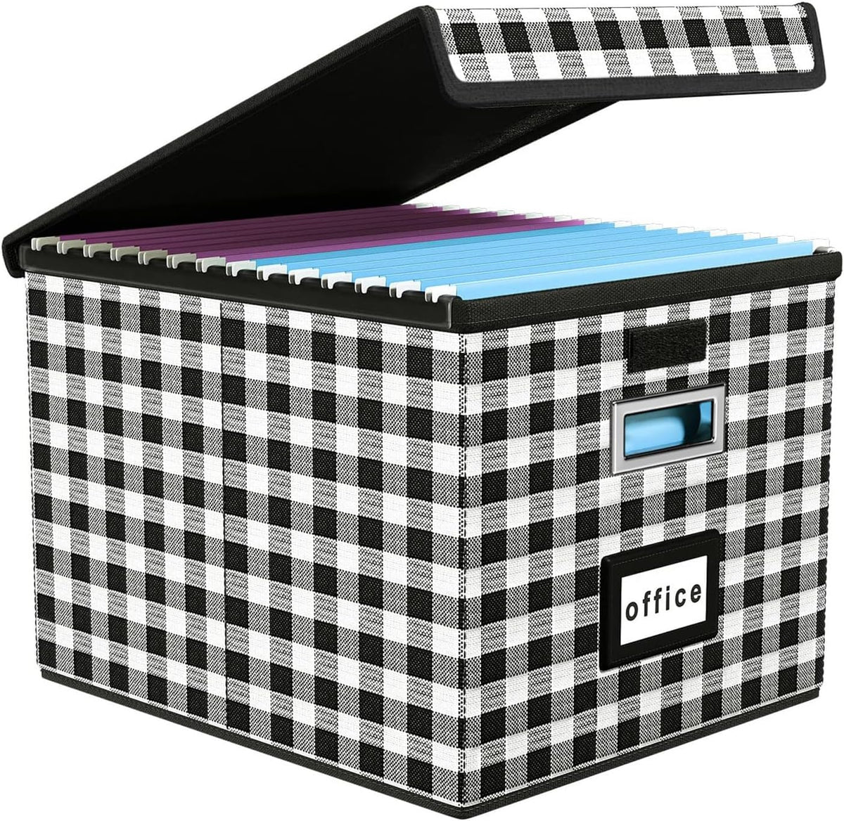 Upgraded Portable File Organizer Box with Lid, Collapsible Linen Hanging Filing Storage Boxes with Plastic Slides, Decorative Home/Office Filing System Box for File and Folders Storage (Gray)