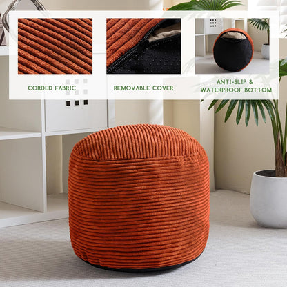 Round Stuffed Pouf Ottoman, Corduroy Poufs with Foam Chunk Filling, Furry and Fluffy Pouf Foot Stool Storage Ottoman, 20 X 15 Floor Poufs Foot Rest for Living Room, Dark Grey