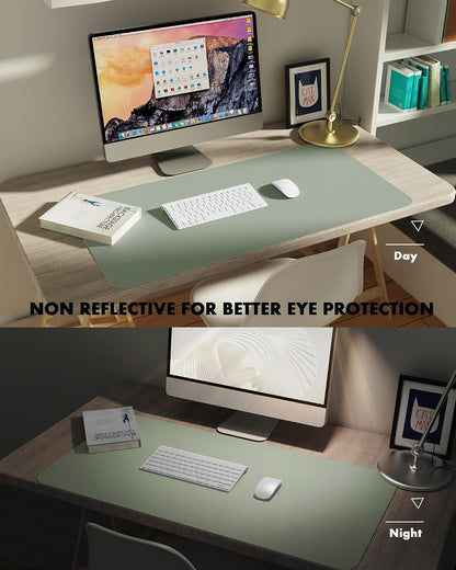 Double-Sided Desk Pad, 31.5"x15.7"Leather Desk Mat, Eco Cork Desk Pad Protector,Large Mouse Pad,Waterproof Desk Blotter for Office/Home(Coffee)