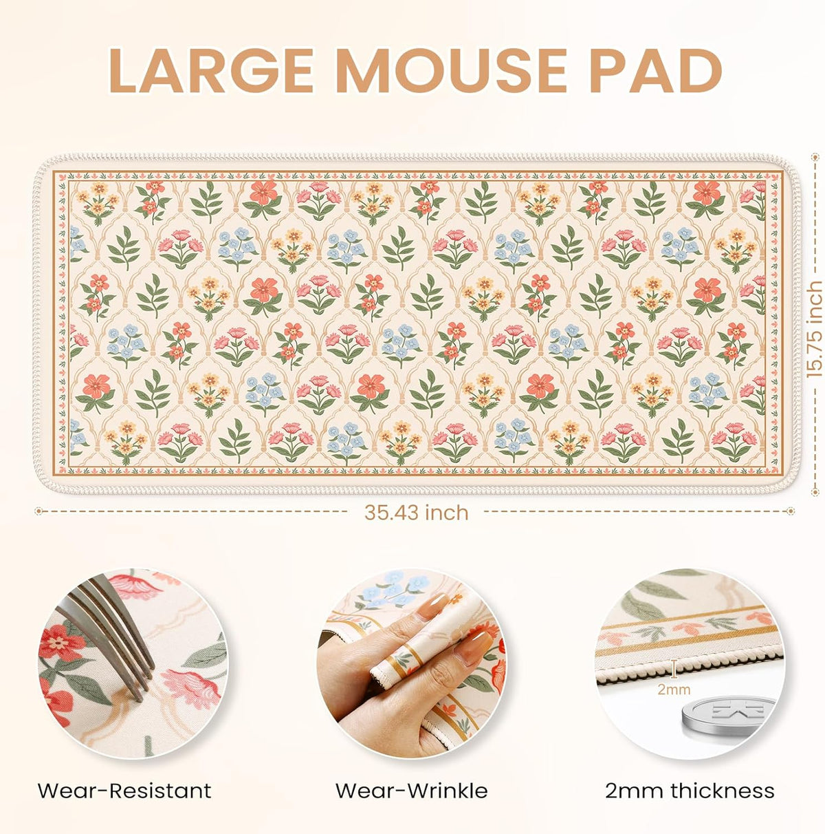 Desk Mat,Mouse Pad for Office Desk,35.4x15.7in,Pink Flowers