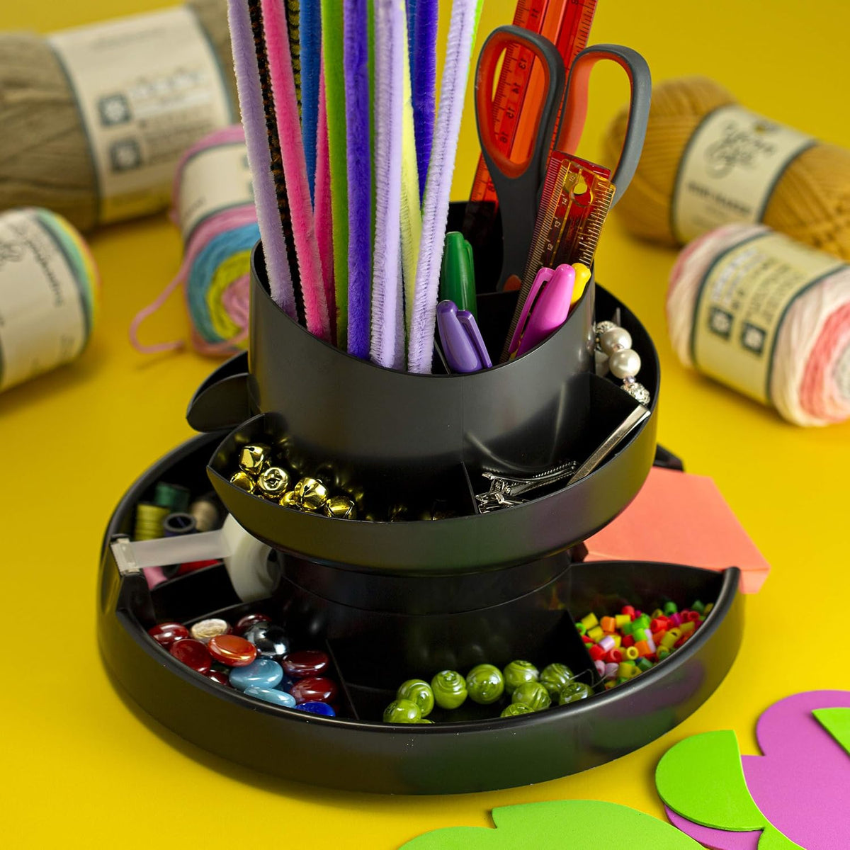 Recycled Rotary Organizer, 16 compartments, 10 1/4 x 6 3/4, Black