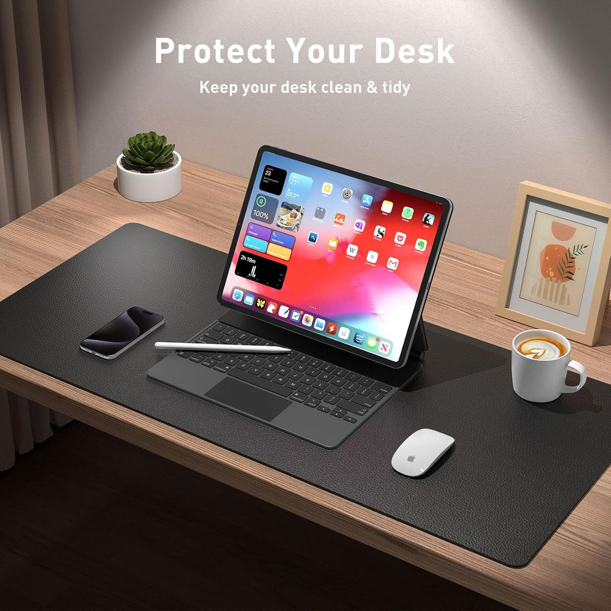 Aothia Leather Office Desk Pad Protector, Non-Slip PU Leather Desk Blotter, Waterproof Laptop Writing Mouse Pad for Office and Home, Black, 31.5" x 15.7" - Colors A