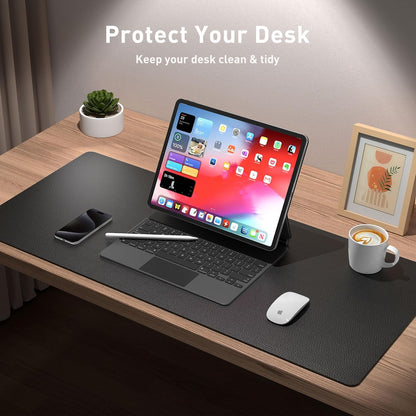 Aothia Leather Office Desk Pad Protector, Non-Slip PU Leather Desk Blotter, Waterproof Laptop Writing Mouse Pad for Office and Home, Black, 31.5" x 15.7" - Colors A