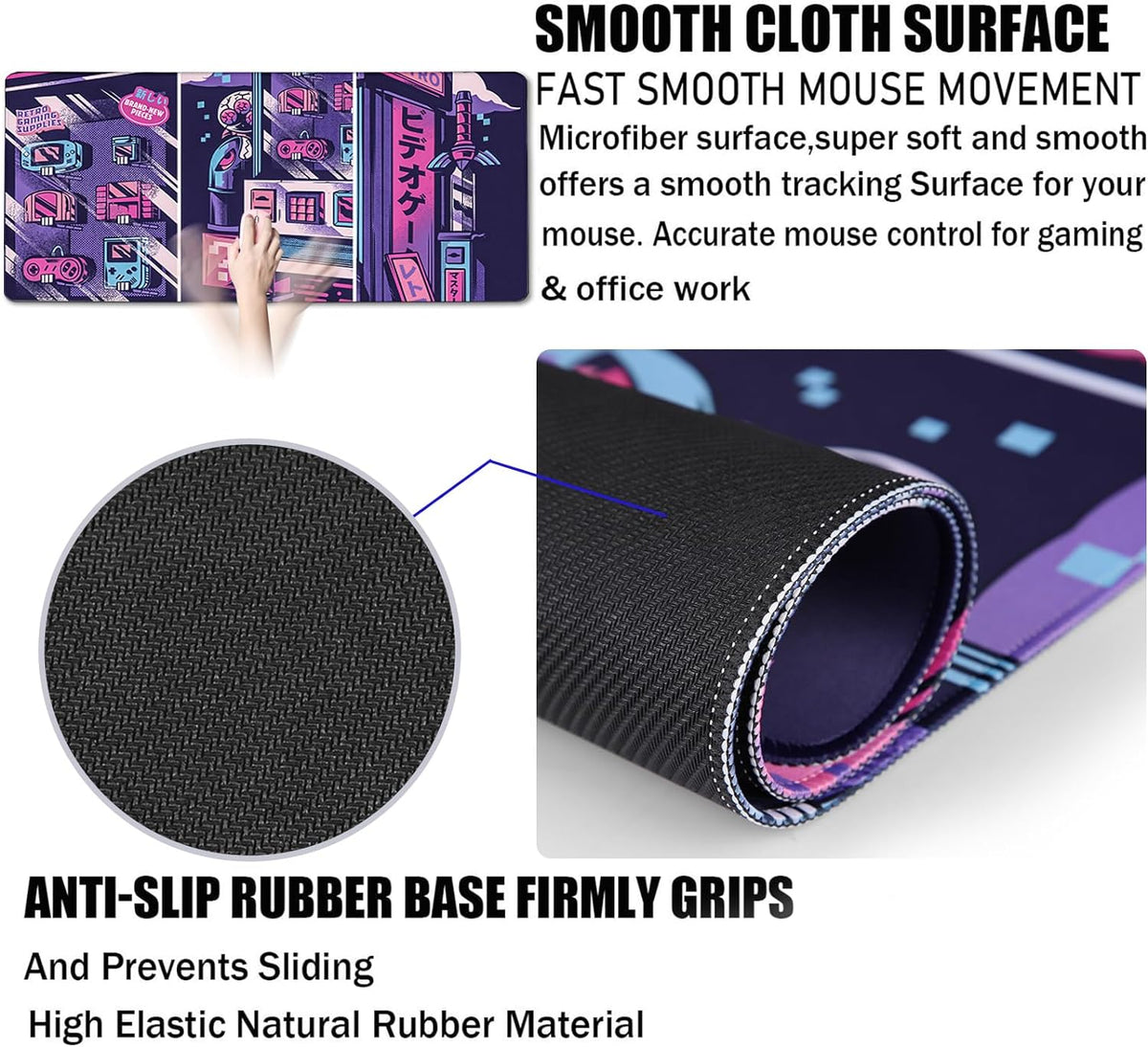 31.5" x 15.7" Waterproof Fabric Desk Pad, Rubber Anti-Slip Base, Stitched Edges No Curling, Fits Laptop Keyboard and Mouse, Smooth Office Mat Large Mouse Pad for Work Game, Black