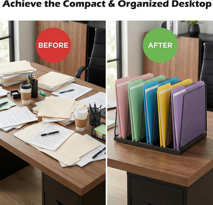 AUPSEN 5-Section File Organizer for Desk, Wood Mesh Desktop File Organizer, File Sorter Storage Rack, Vertical Folder Holder for Files, Magazines, Books (Black)