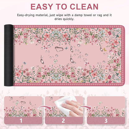 Desk Mat,Mouse Pad for Office Desk,35.4x15.7in,Pink Flowers