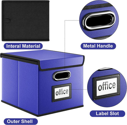 Upgraded Portable File Organizer Box with Lid, Collapsible Linen Hanging Filing Storage Boxes with Plastic Slides, Decorative Home/Office Filing System Box for File and Folders Storage (Gray)